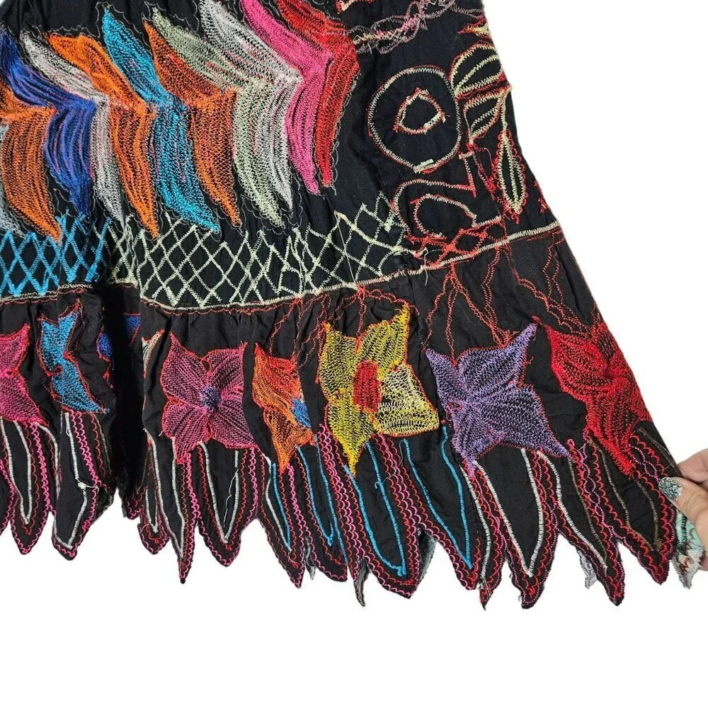 Colorful Handcrafted Embroidered Skirt Festival Burning Man Intricate Frayed M - Picture 7 of 12